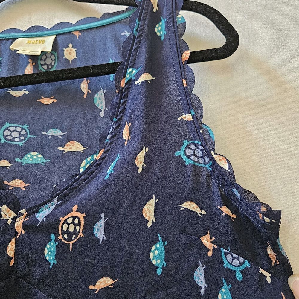 Anthropologie Maeve Womens Sz 4 Sheer Sleeveless Top Turtle‎ Terrapin Print Blue - Picture 3 of 10